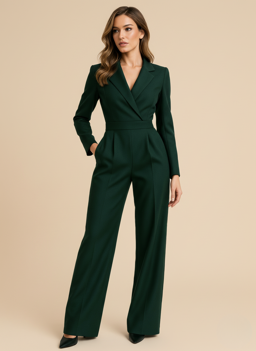 Women’s Jumpsuit – Tailored Long-Sleeve Wide-Leg Jumpsuit