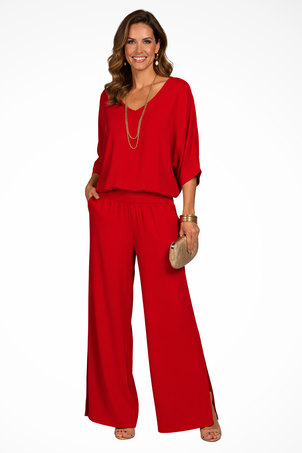 Margot | Women Elegant Layered Top and Wide Leg Trousers 2 Piece Set