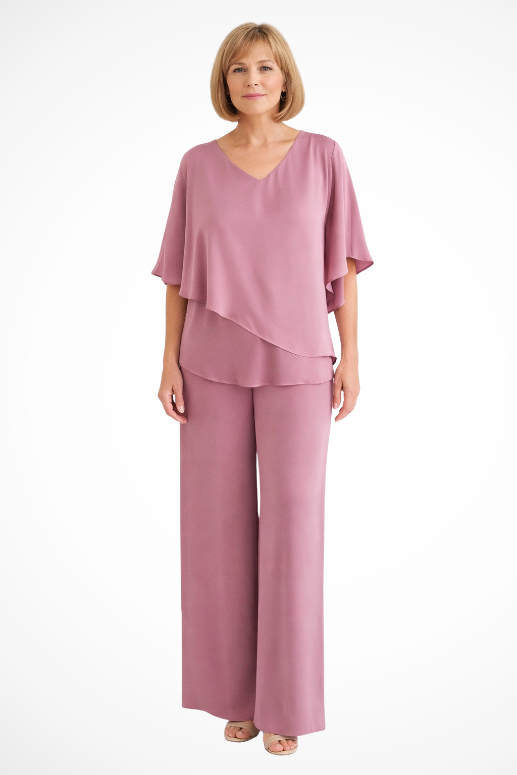 Serena | Women V Neck Batwing Sleeve Top and Wide Leg Trousers Two Piece Set