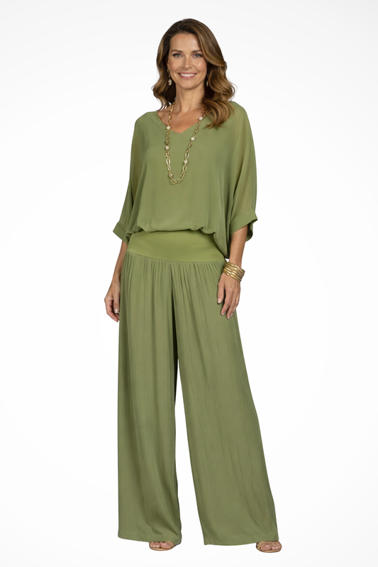 Margot | Women Elegant Layered Top and Wide Leg Trousers 2 Piece Set