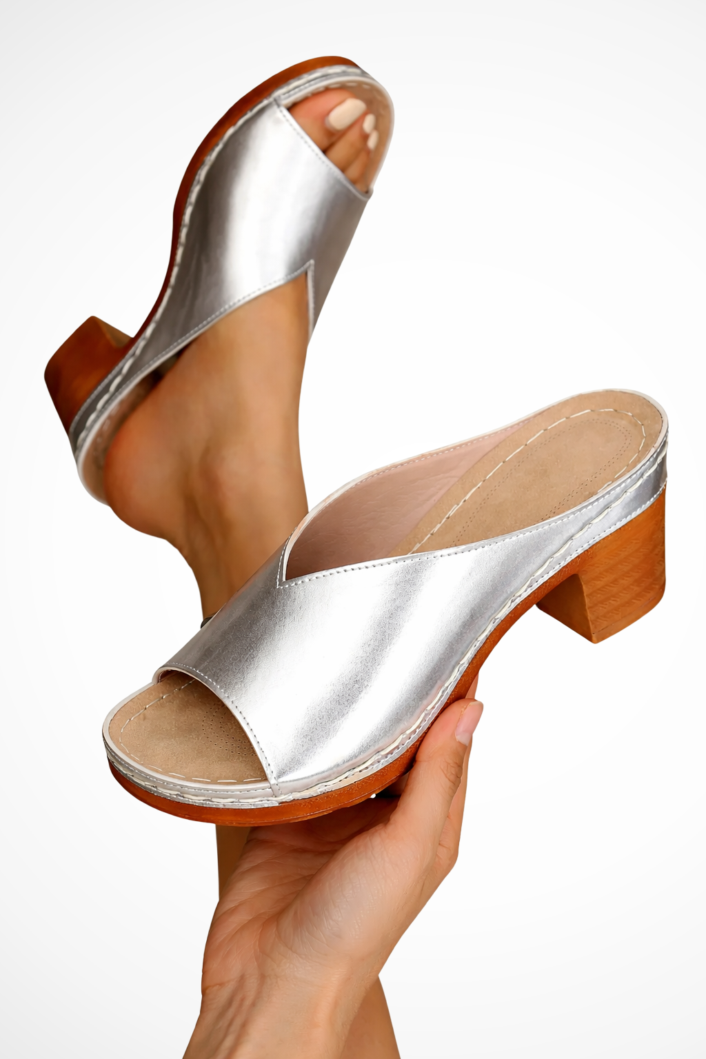 Rosalind | Women Open Toe Slip On Block Heel Mules