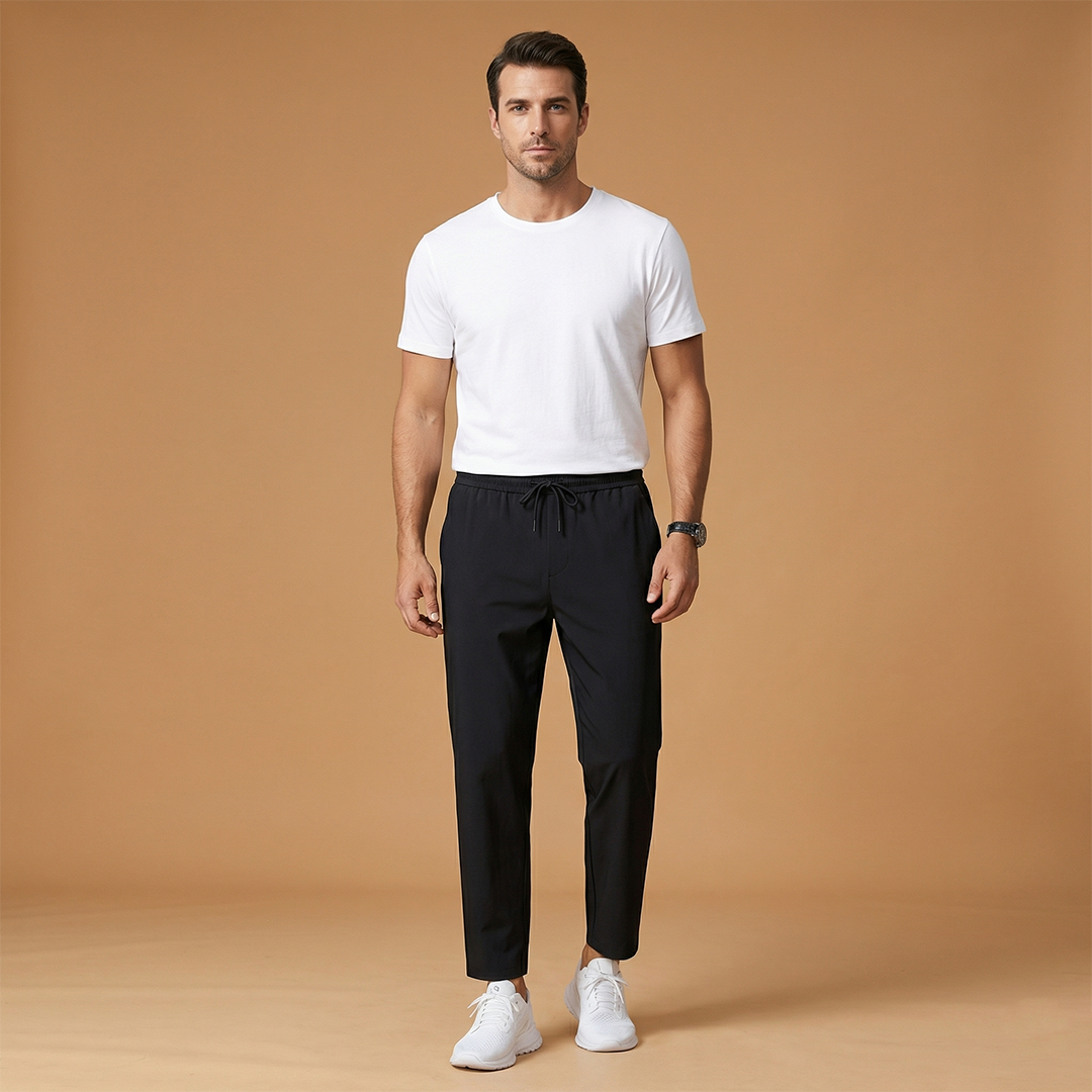 Men's Casual Trousers with Elastic Waistband and Side Pockets
