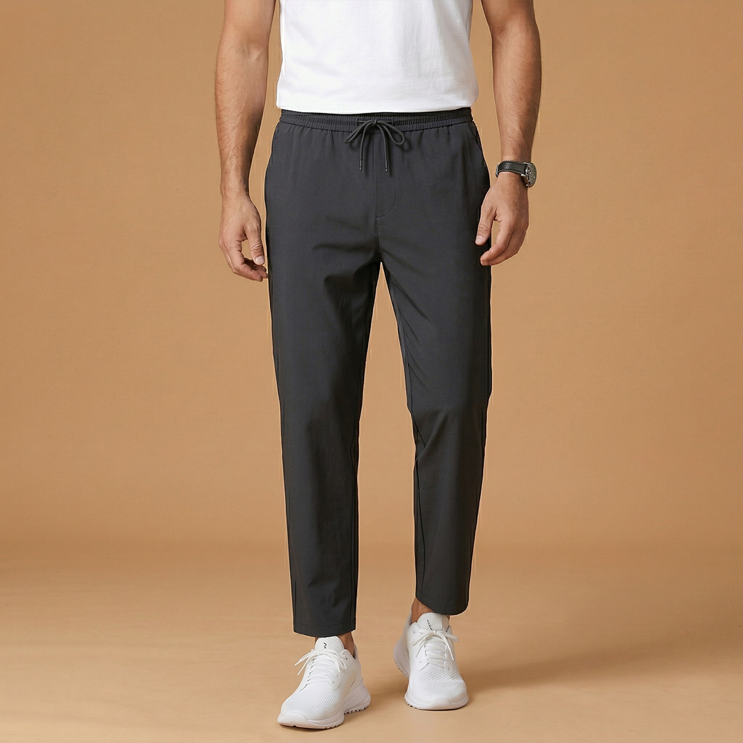 Men's Casual Trousers with Elastic Waistband and Side Pockets