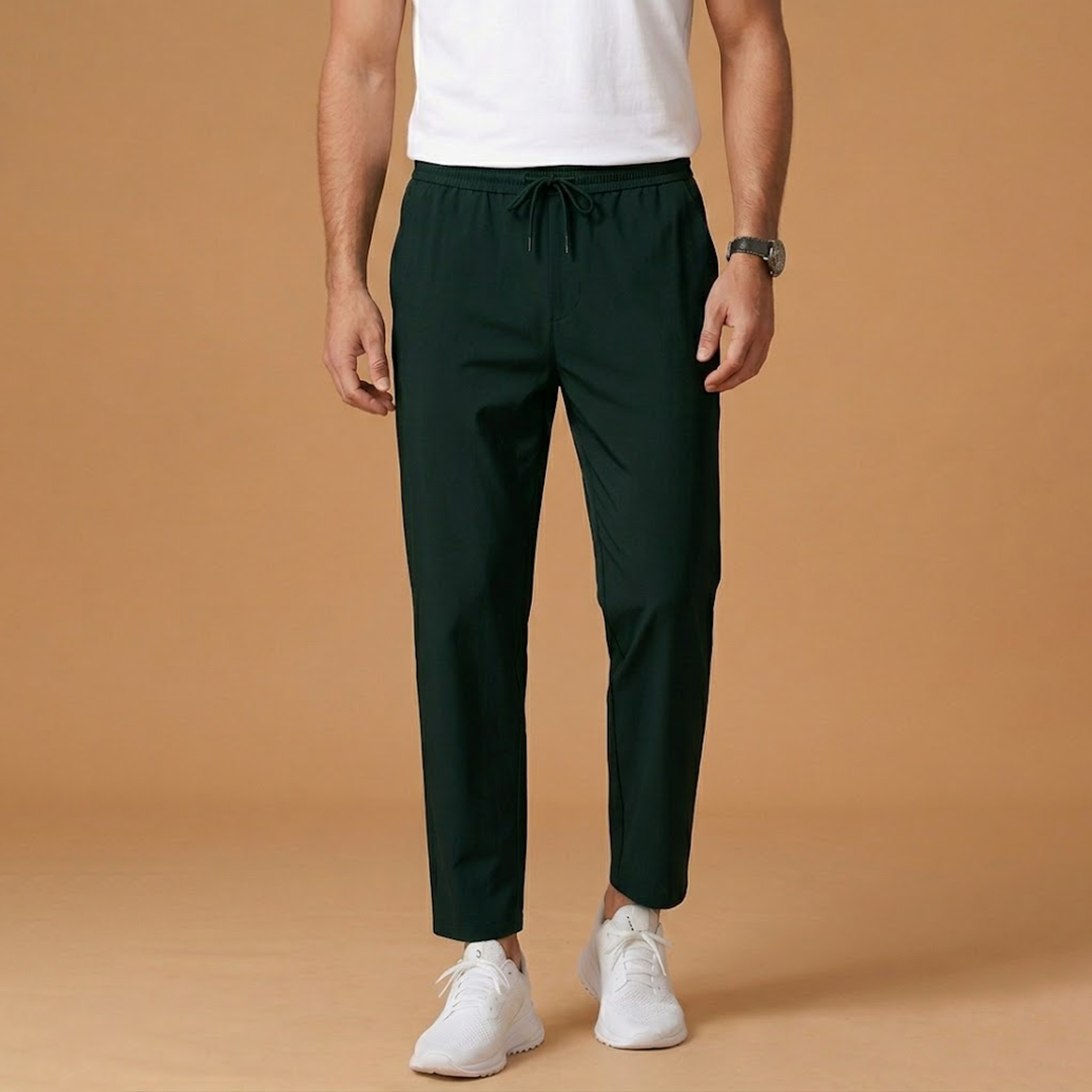 Men's Casual Trousers with Elastic Waistband and Side Pockets