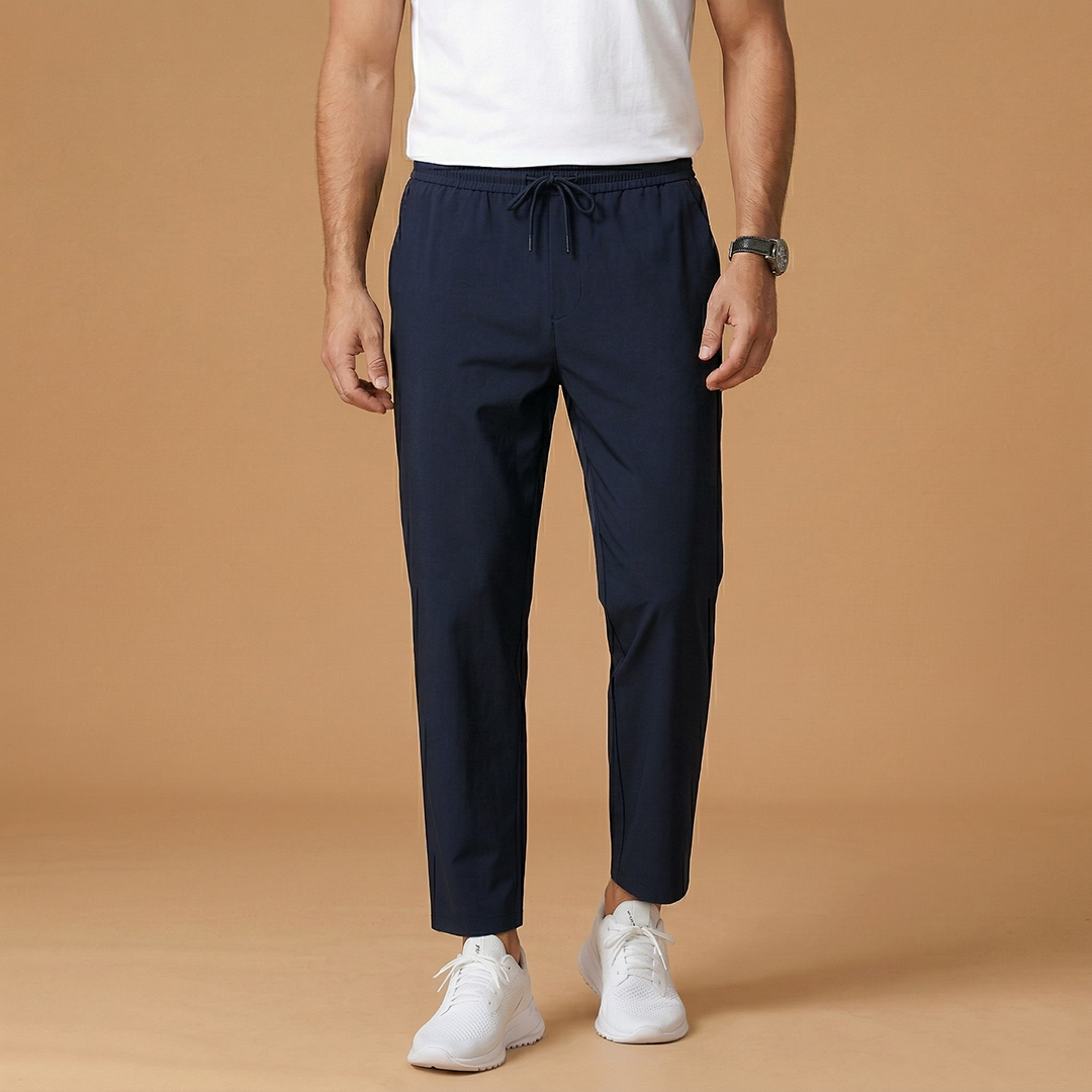 Men's Casual Trousers with Elastic Waistband and Side Pockets
