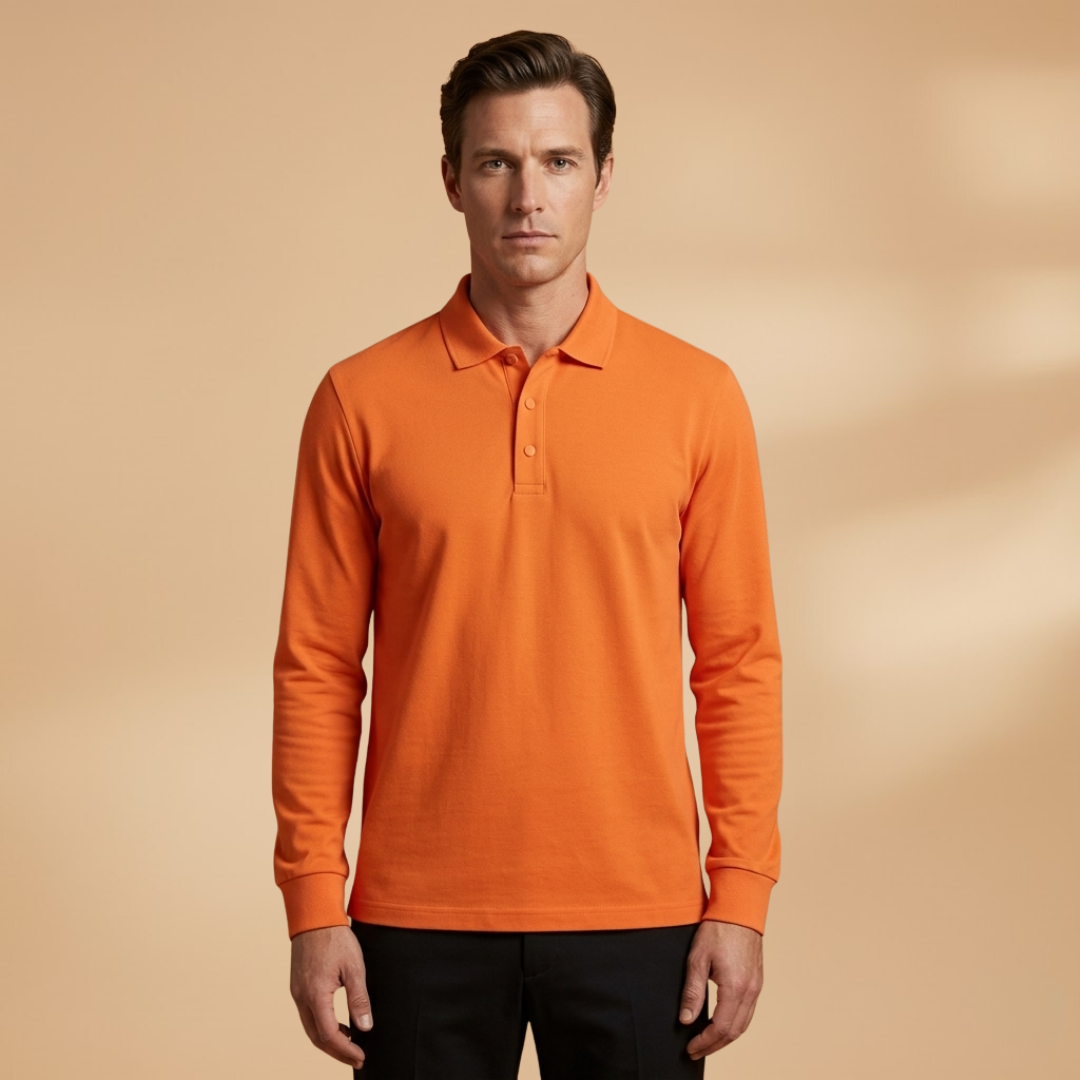 Men’s Long Sleeve Polo Shirt with Buttoned Collar