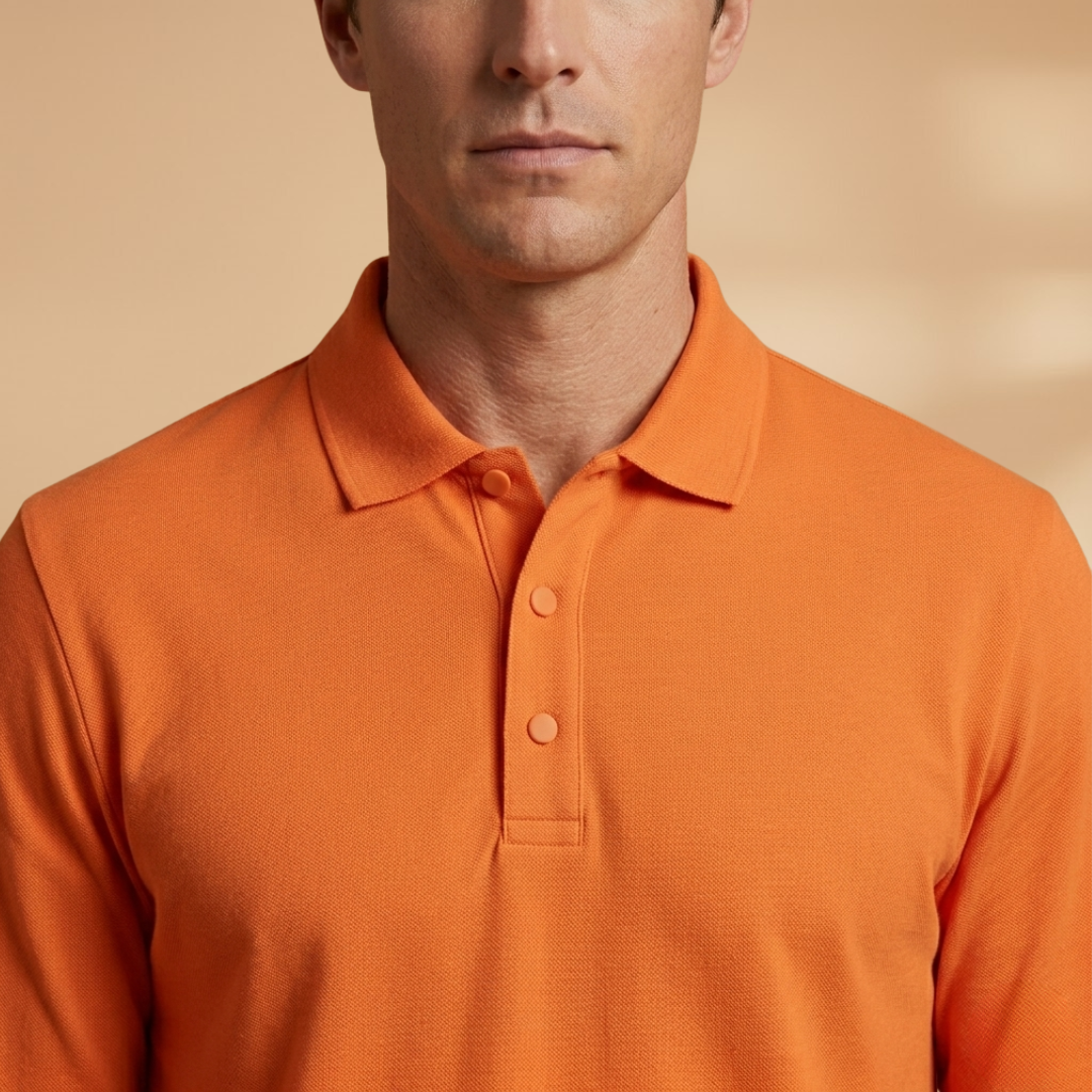 Men’s Long Sleeve Polo Shirt with Buttoned Collar