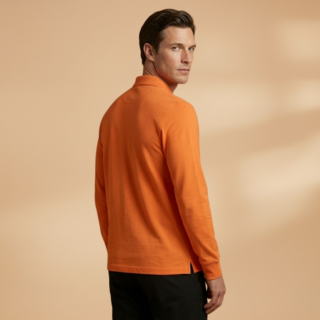 Men’s Long Sleeve Polo Shirt with Buttoned Collar
