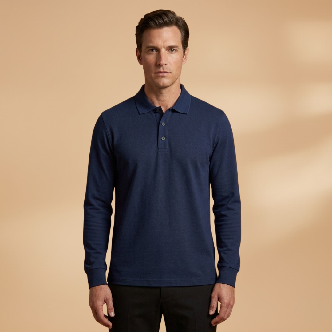 Men’s Long Sleeve Polo Shirt with Buttoned Collar