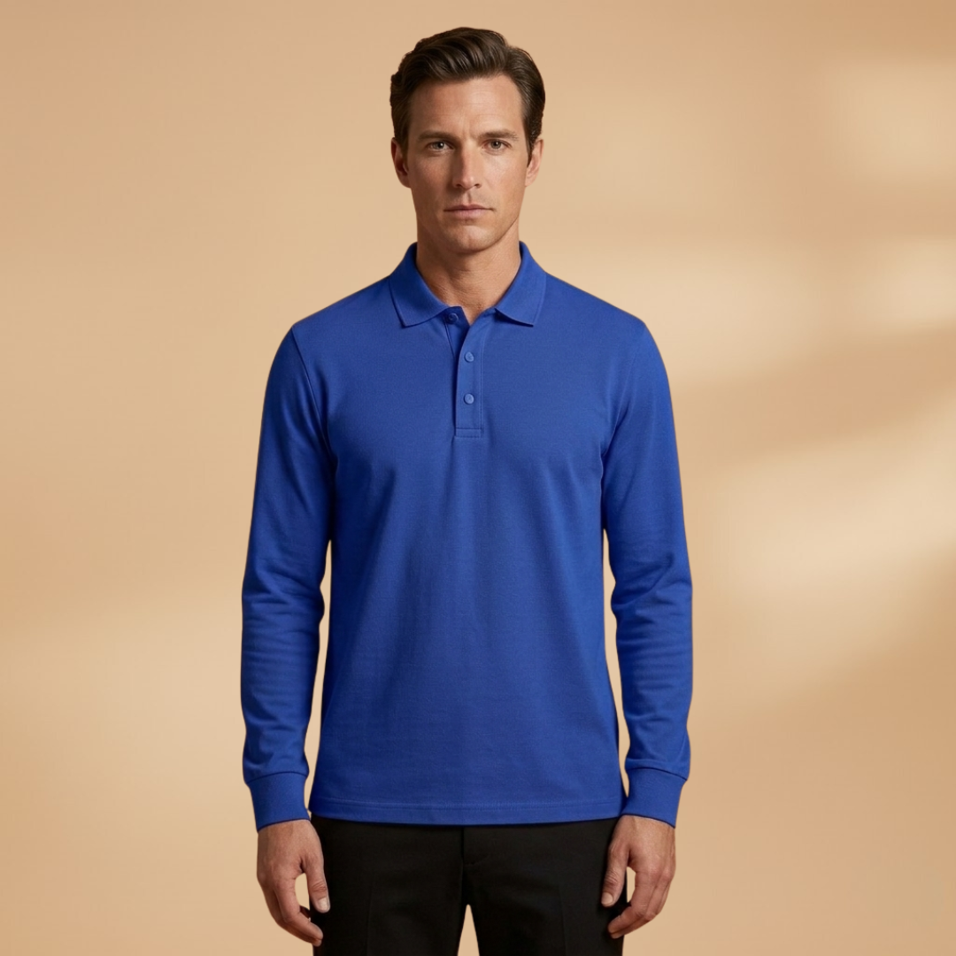 Men’s Long Sleeve Polo Shirt with Buttoned Collar