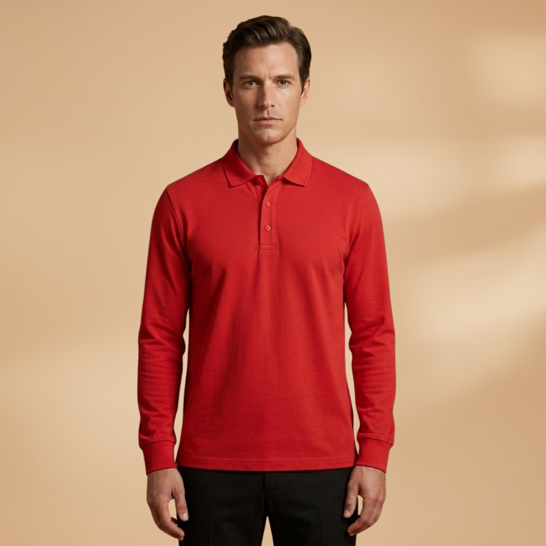 Men’s Long Sleeve Polo Shirt with Buttoned Collar