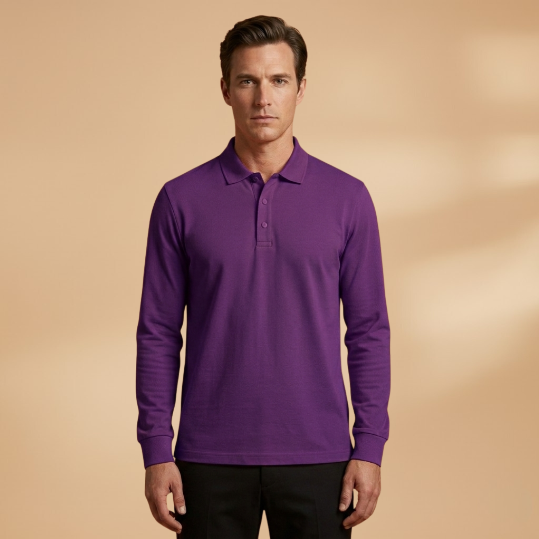 Men’s Long Sleeve Polo Shirt with Buttoned Collar