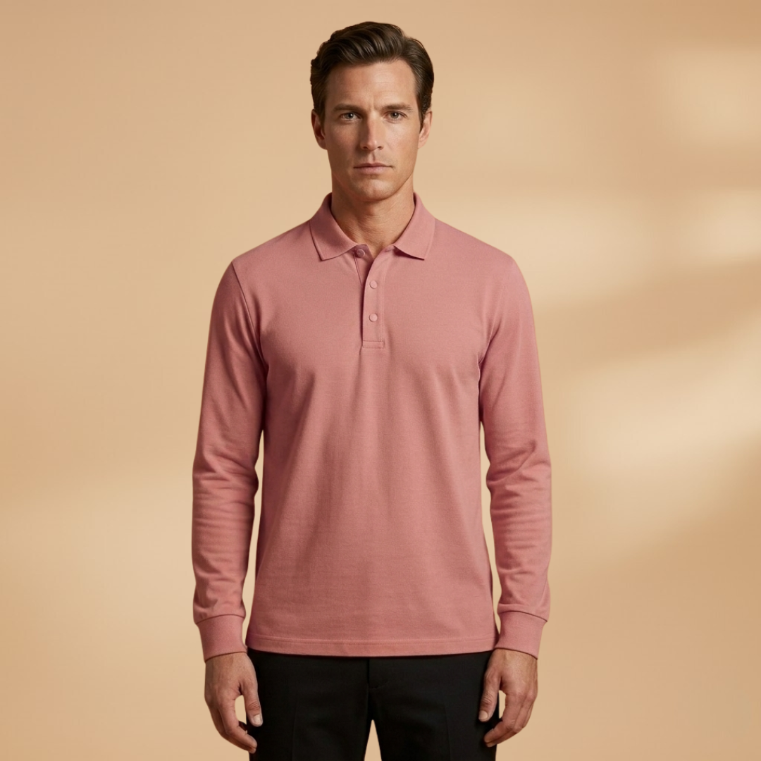 Men’s Long Sleeve Polo Shirt with Buttoned Collar