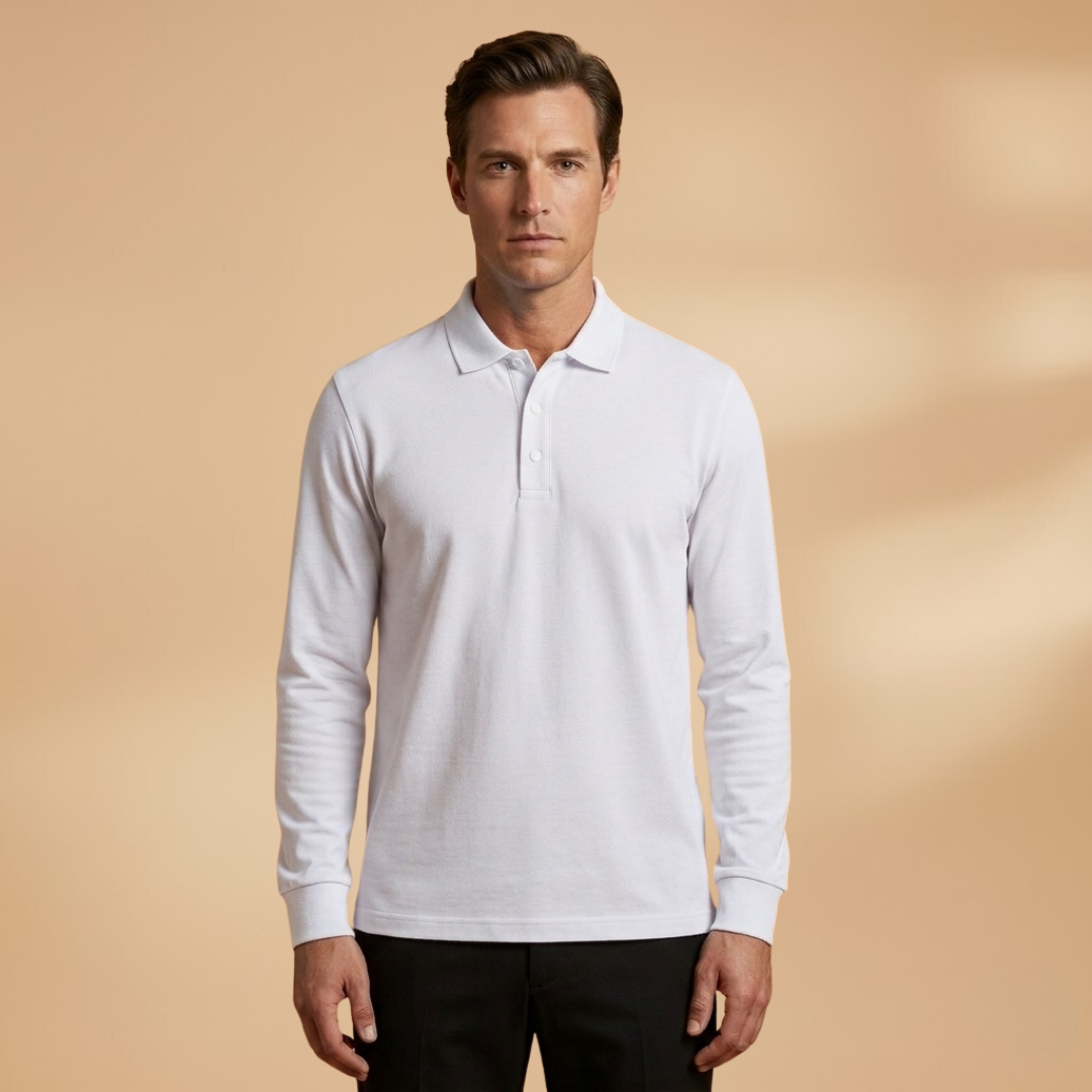Men’s Long Sleeve Polo Shirt with Buttoned Collar