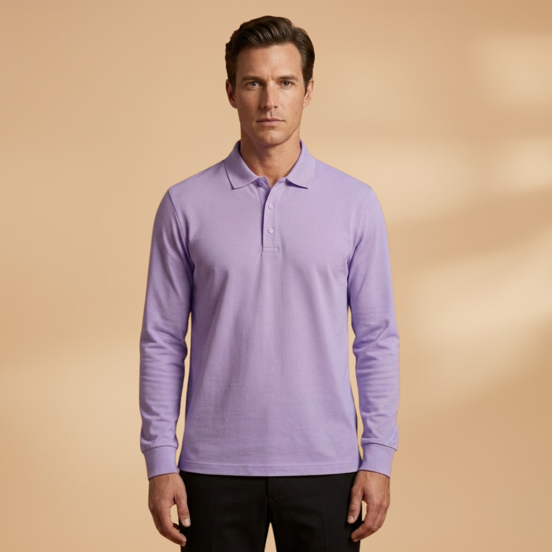 Men’s Long Sleeve Polo Shirt with Buttoned Collar