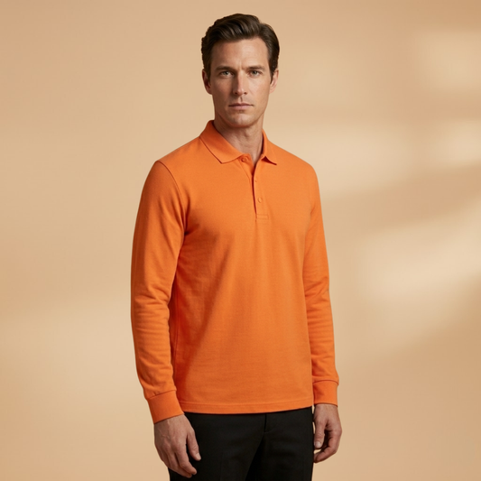 Men’s Long Sleeve Polo Shirt with Buttoned Collar