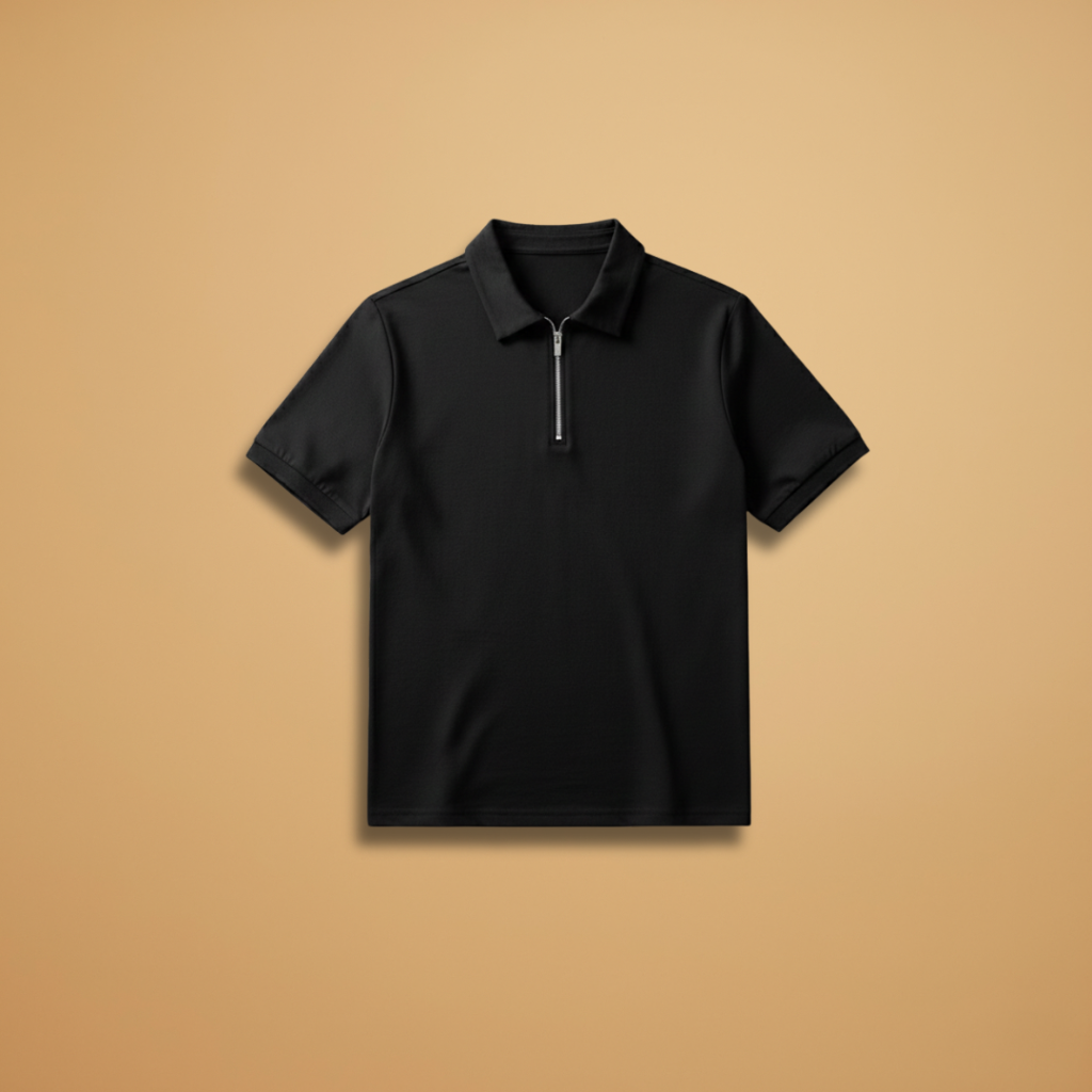 Men's Polo Shirt with Zip Closure and Modern Fit