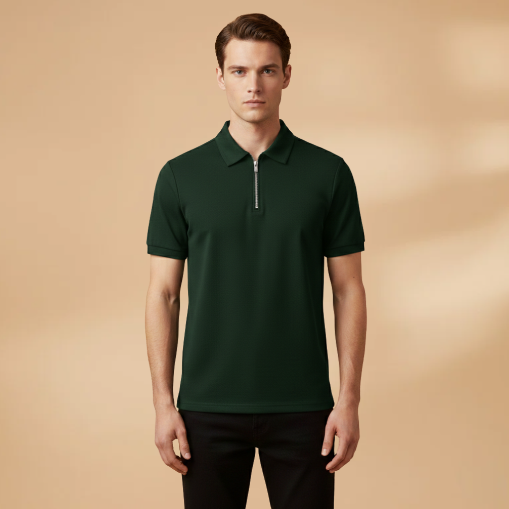 Men's Polo Shirt with Zip Closure and Modern Fit