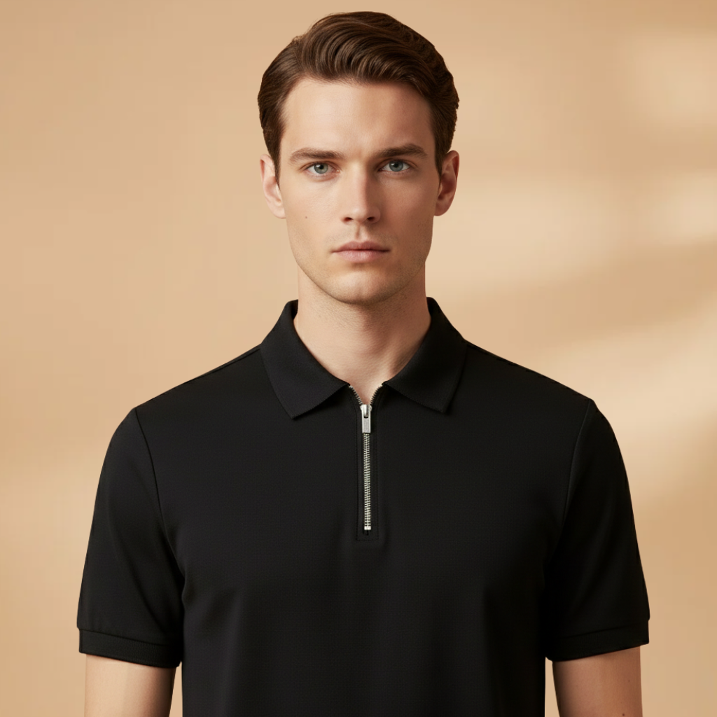 Men's Polo Shirt with Zip Closure and Modern Fit