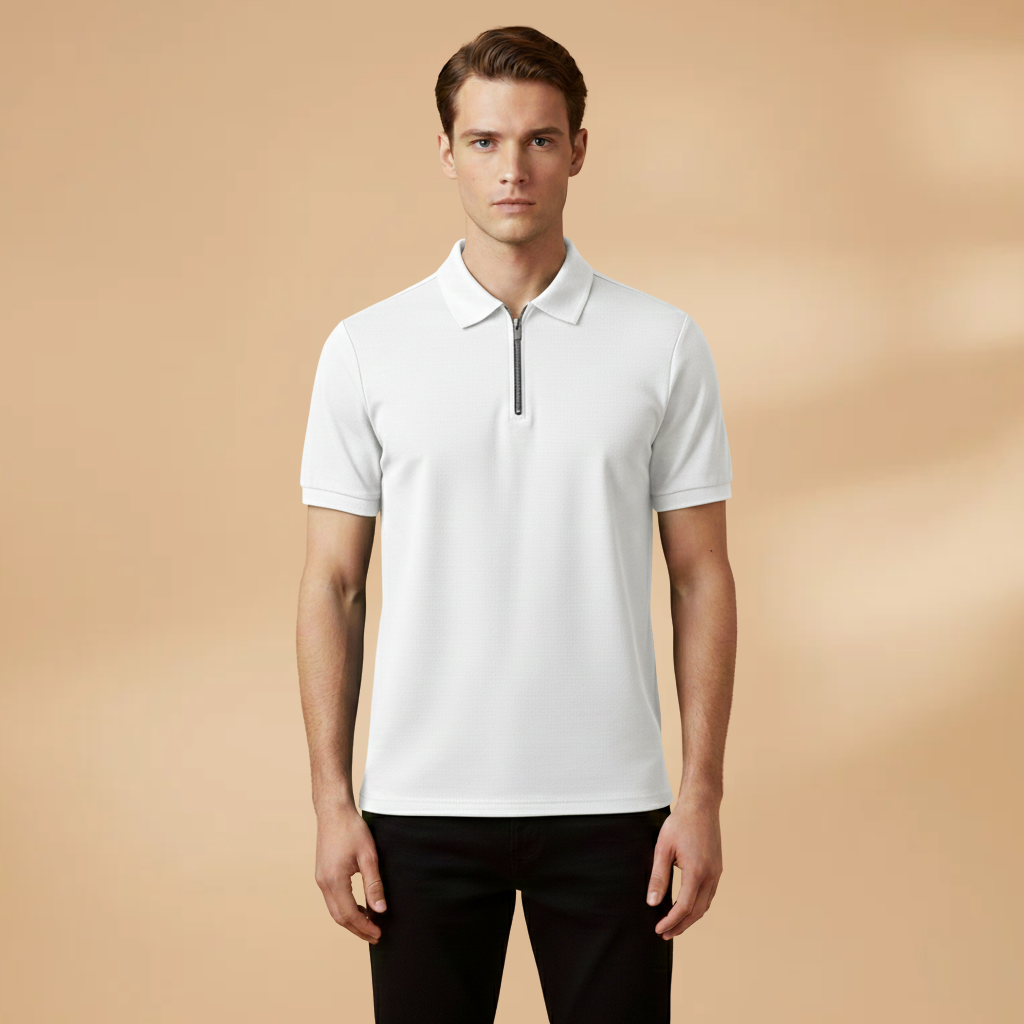 Men's Polo Shirt with Zip Closure and Modern Fit