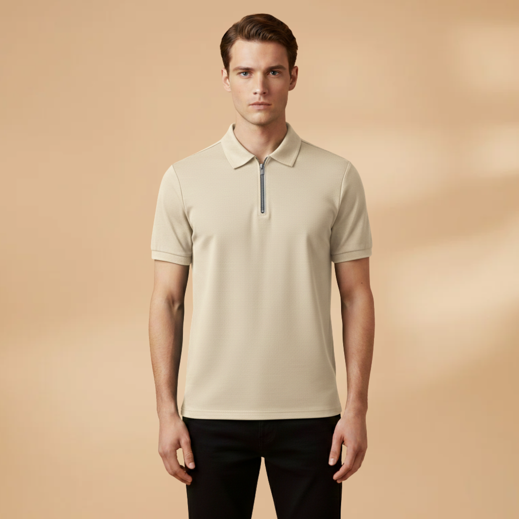 Men's Polo Shirt with Zip Closure and Modern Fit