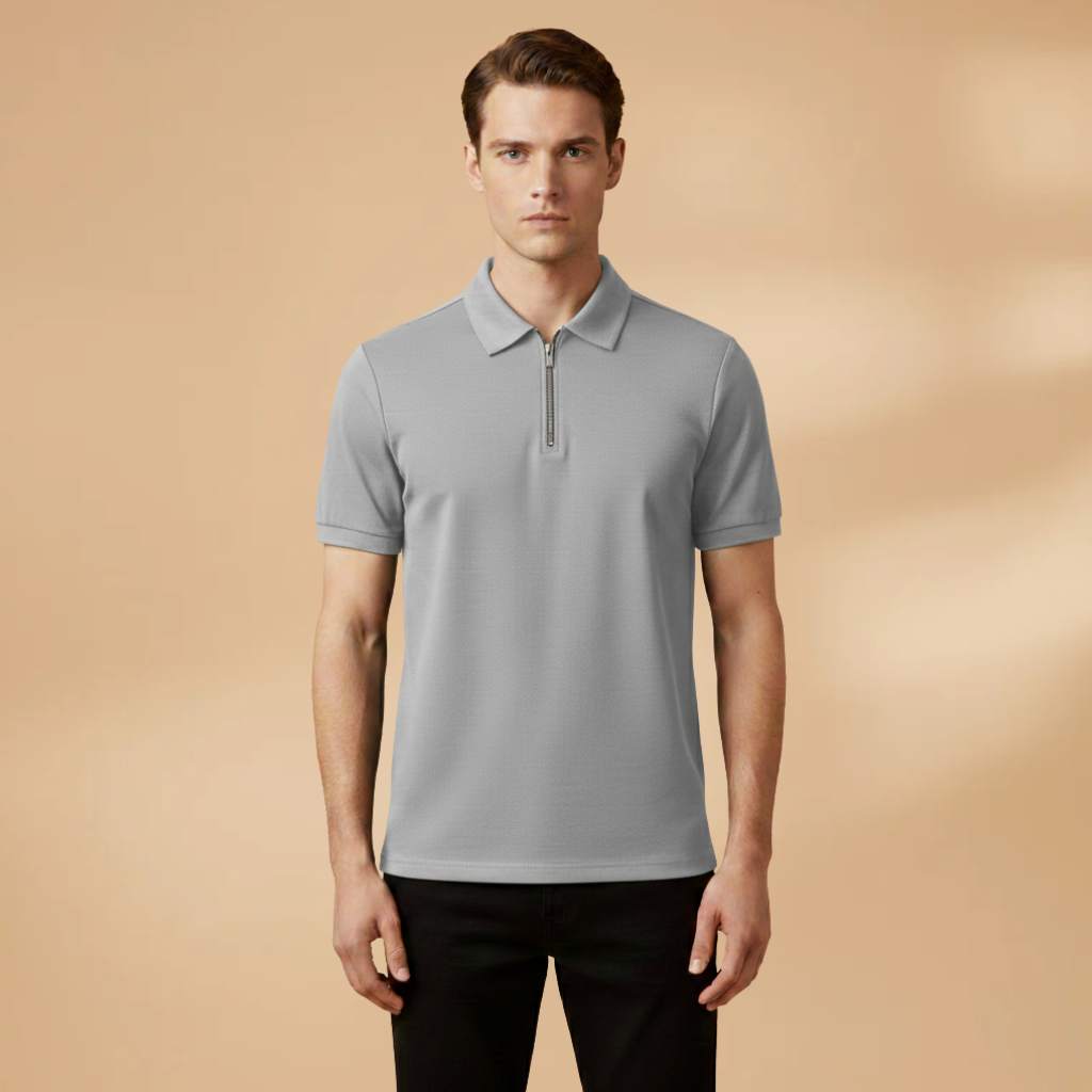 Men's Polo Shirt with Zip Closure and Modern Fit