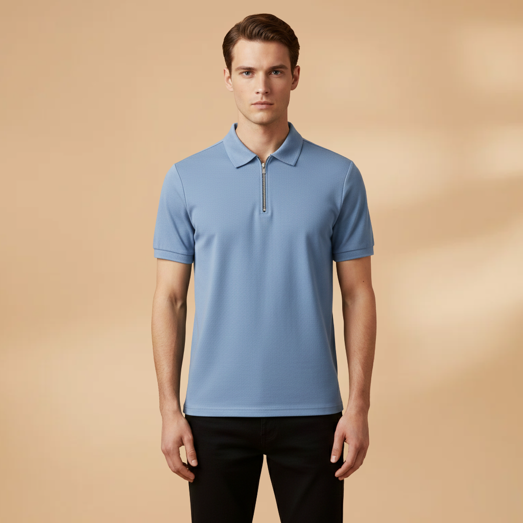Men's Polo Shirt with Zip Closure and Modern Fit