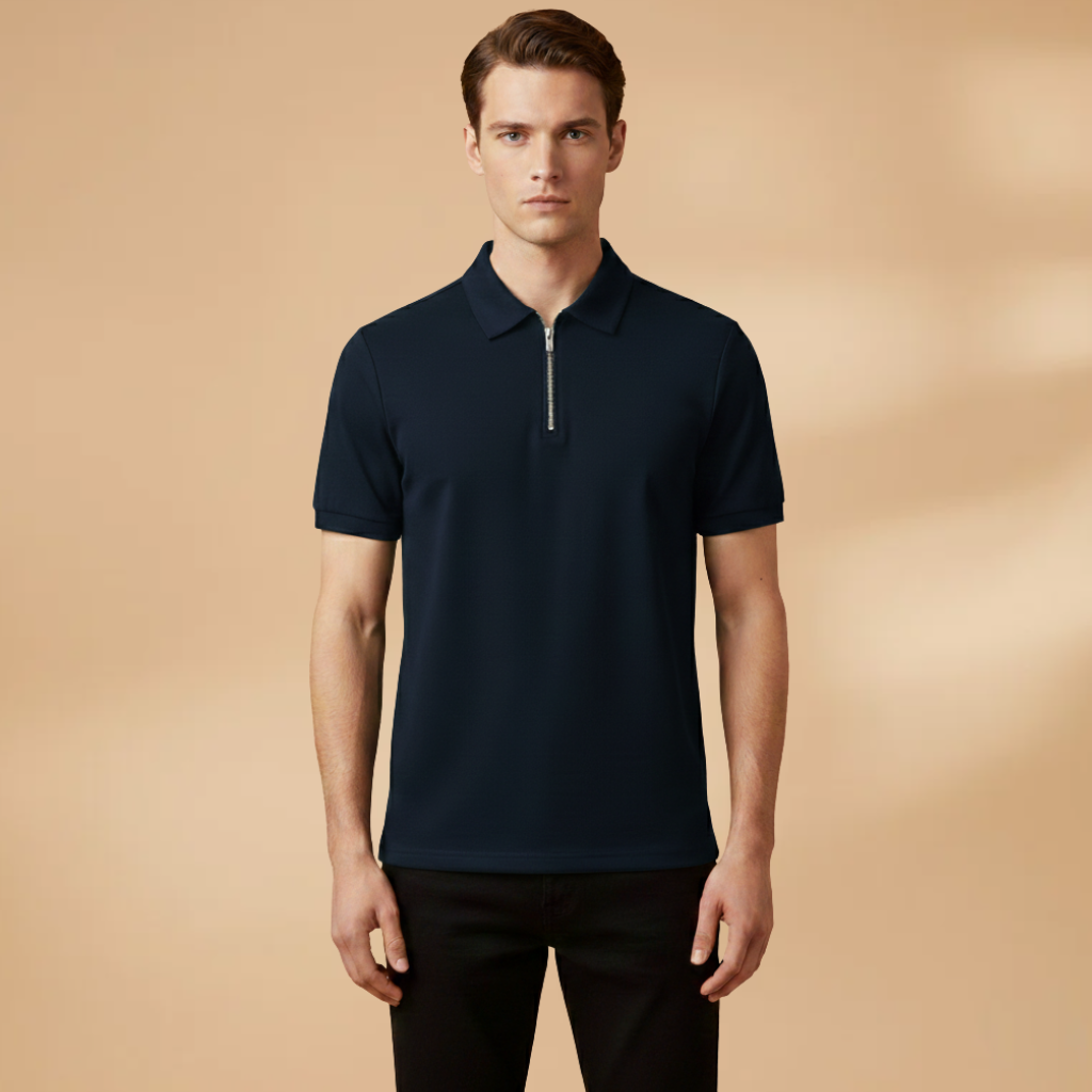 Men's Polo Shirt with Zip Closure and Modern Fit
