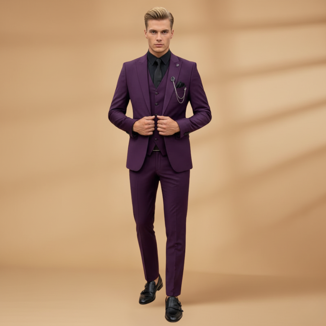 Men’s Slim Fit 3-Piece Suit for Formal Events