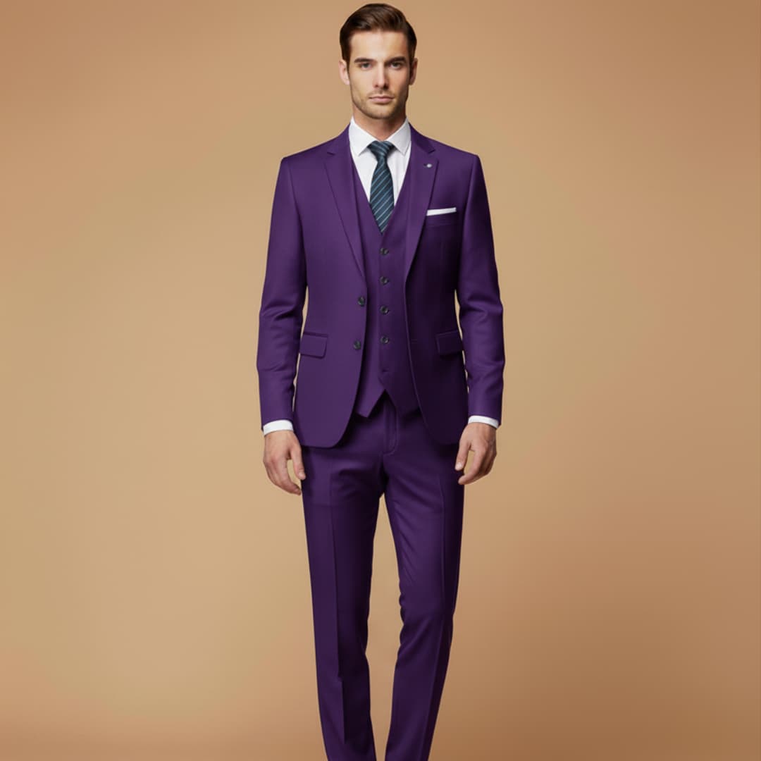 Men’s Slim Fit 3-Piece Suit with Jacket, Vest, and Trousers