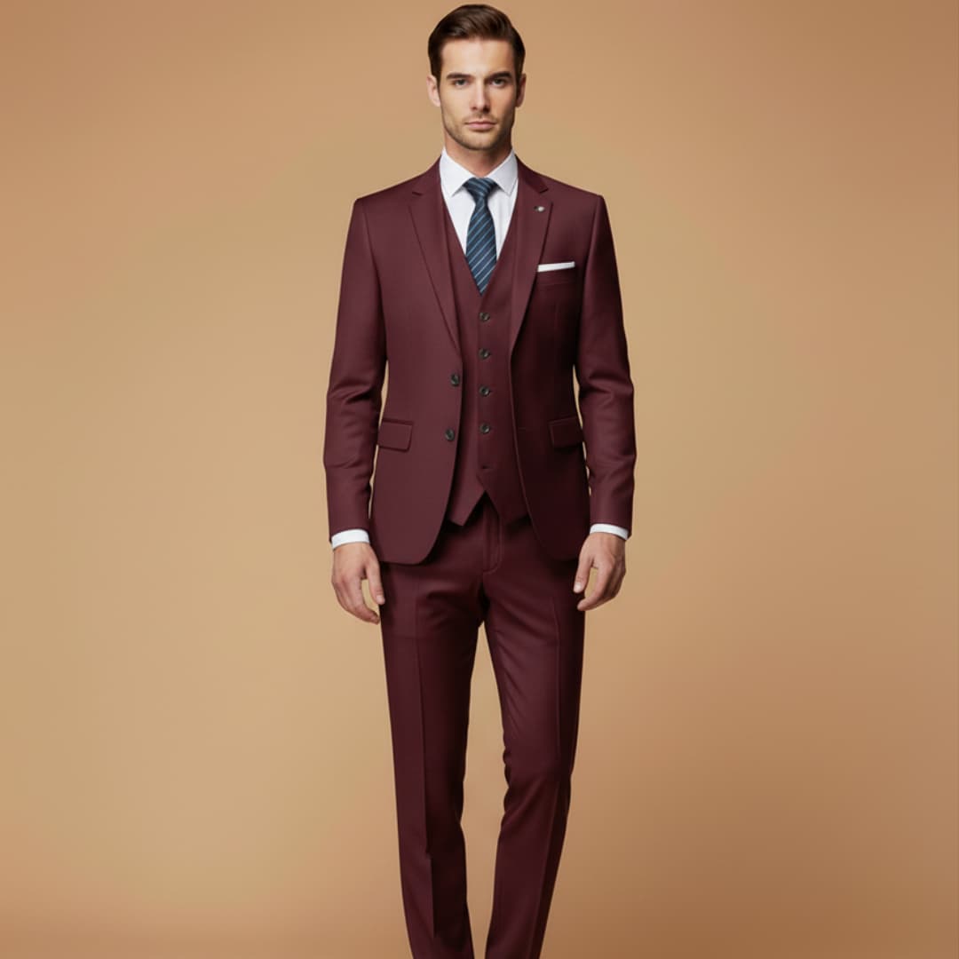 Men’s Slim Fit 3-Piece Suit with Jacket, Vest, and Trousers