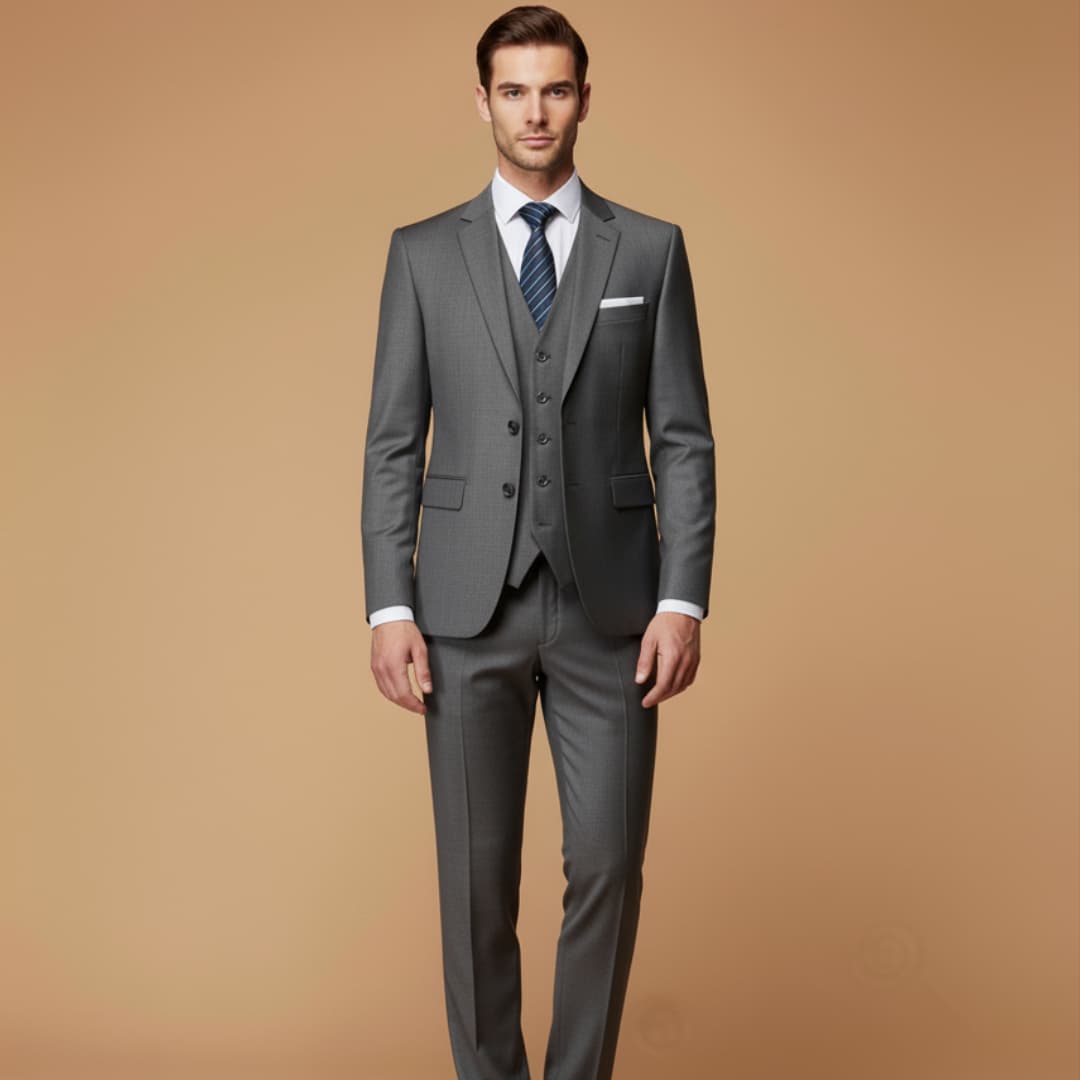 Men’s Slim Fit 3-Piece Suit with Jacket, Vest, and Trousers