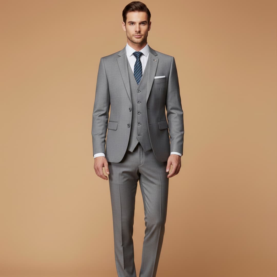 Men’s Slim Fit 3-Piece Suit with Jacket, Vest, and Trousers
