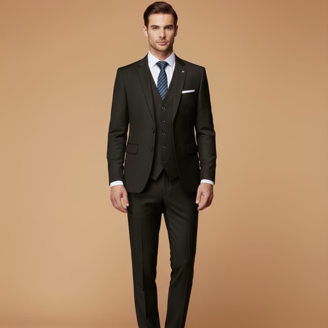 Men’s Slim Fit 3-Piece Suit with Jacket, Vest, and Trousers