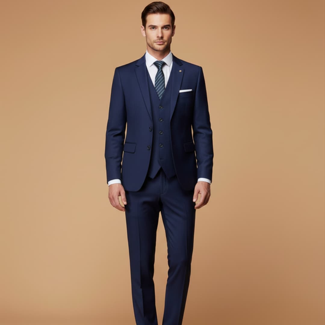 Men’s Slim Fit 3-Piece Suit with Jacket, Vest, and Trousers