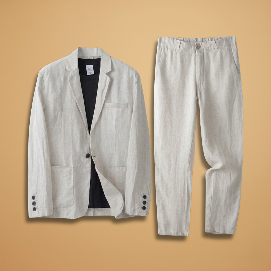 Men’s Suit Set with Notched Lapel and Straight Trousers