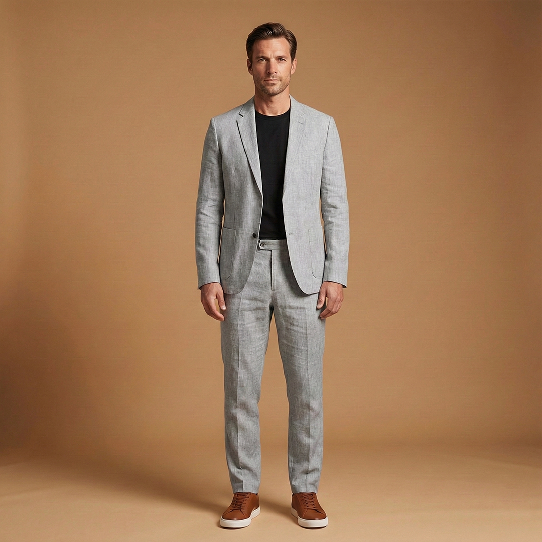 Men’s Suit Set with Notched Lapel and Straight Trousers