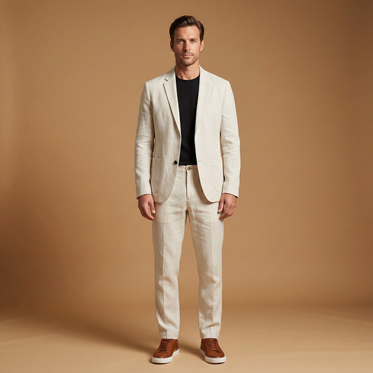 Men’s Suit Set with Notched Lapel and Straight Trousers