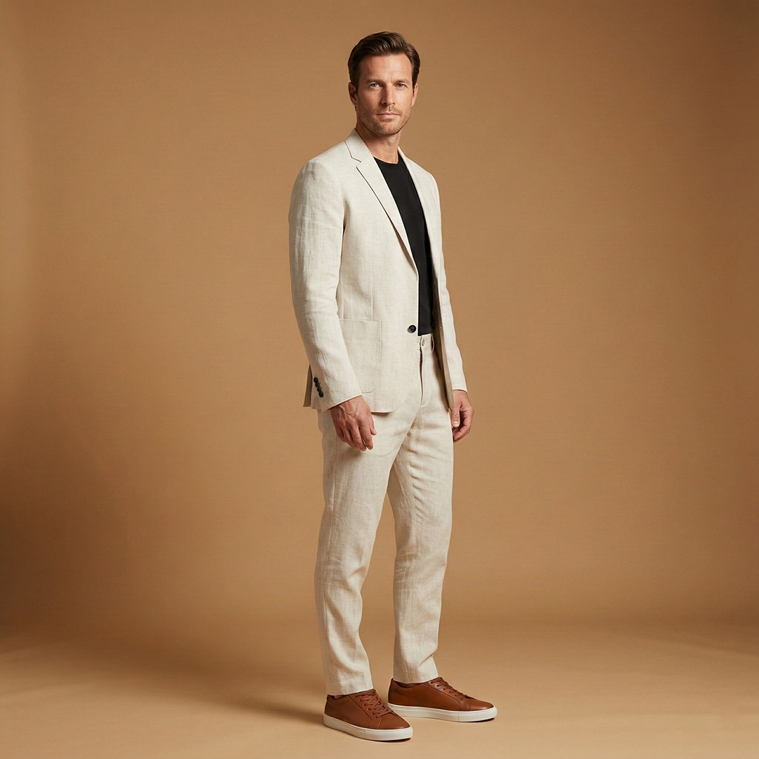 Men’s Suit Set with Notched Lapel and Straight Trousers
