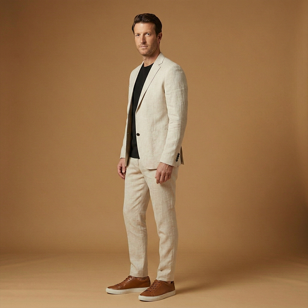 Men’s Suit Set with Notched Lapel and Straight Trousers