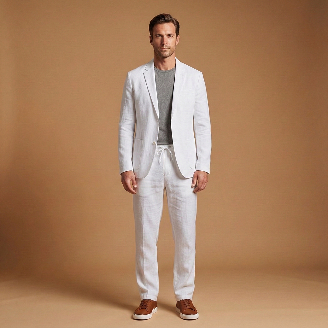 Men’s Suit Set with Notched Lapel and Straight Trousers