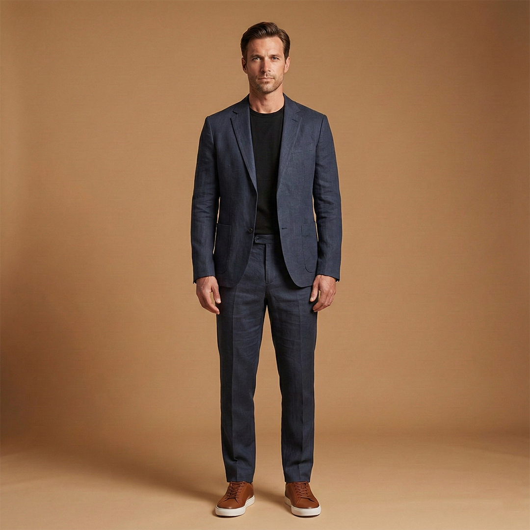 Men’s Suit Set with Notched Lapel and Straight Trousers