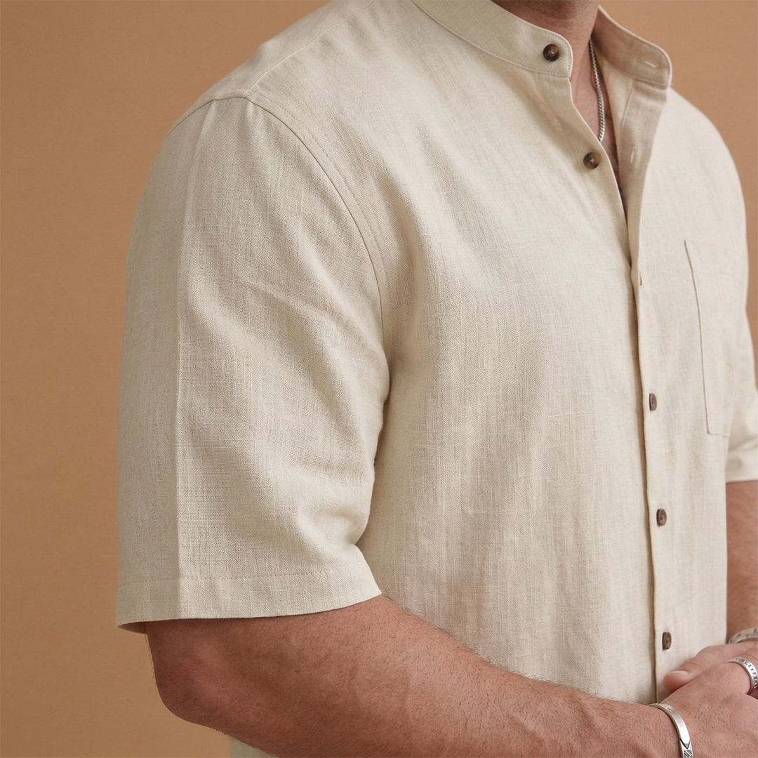 Men's Summer Set with Short-Sleeved Shirt and Long Trousers