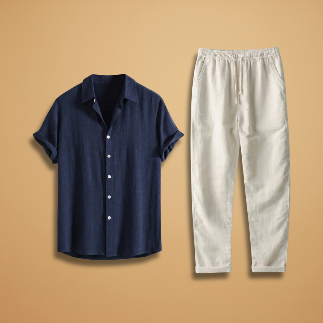 Men’s Summer Set with Short‑Sleeve Shirt and Tapered Trousers