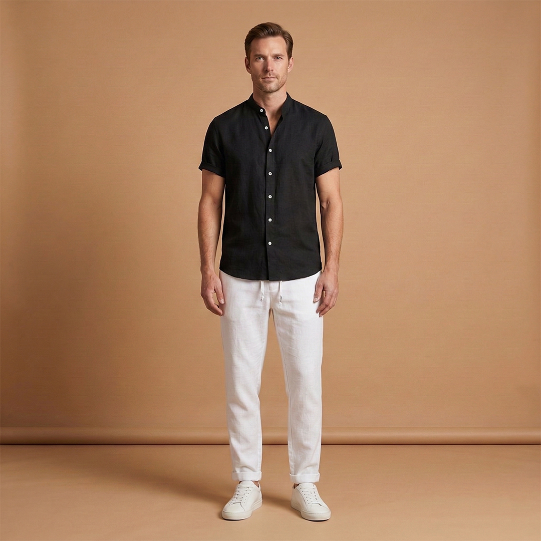 Men’s Summer Set with Short‑Sleeve Shirt and Tapered Trousers