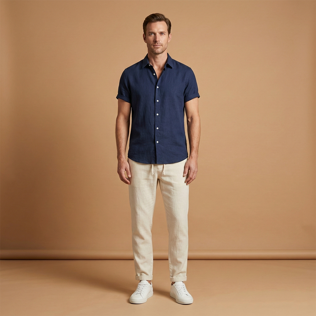 Men’s Summer Set with Short‑Sleeve Shirt and Tapered Trousers