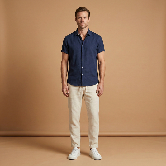 Men’s Summer Set with Short‑Sleeve Shirt and Tapered Trousers