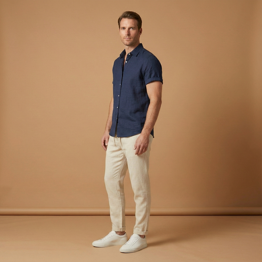 Men’s Summer Set with Short‑Sleeve Shirt and Tapered Trousers