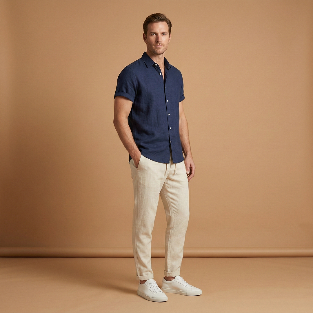 Men’s Summer Set with Short‑Sleeve Shirt and Tapered Trousers