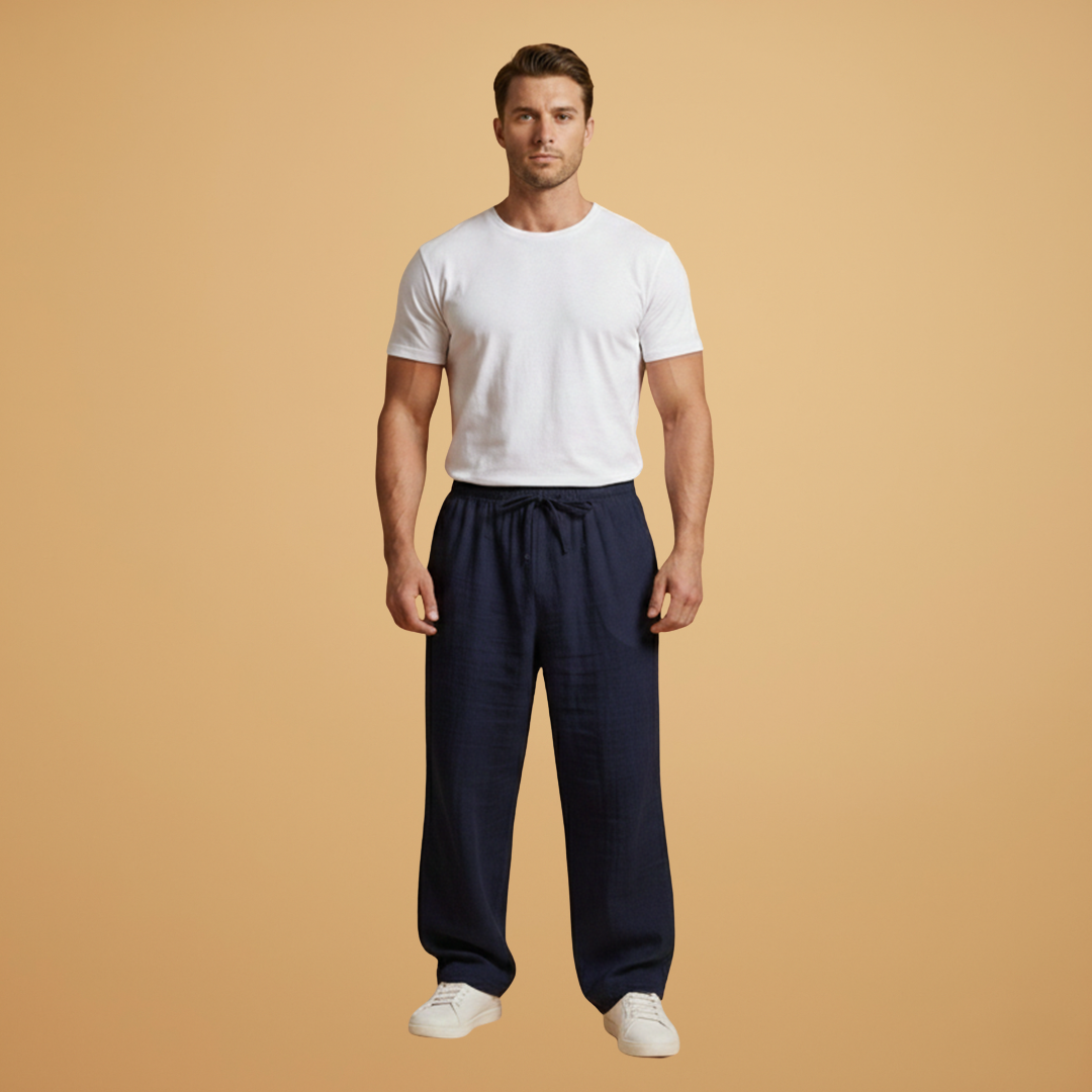 Men's Summer Trousers with Elasticated Waistband and Lightweight Fabric